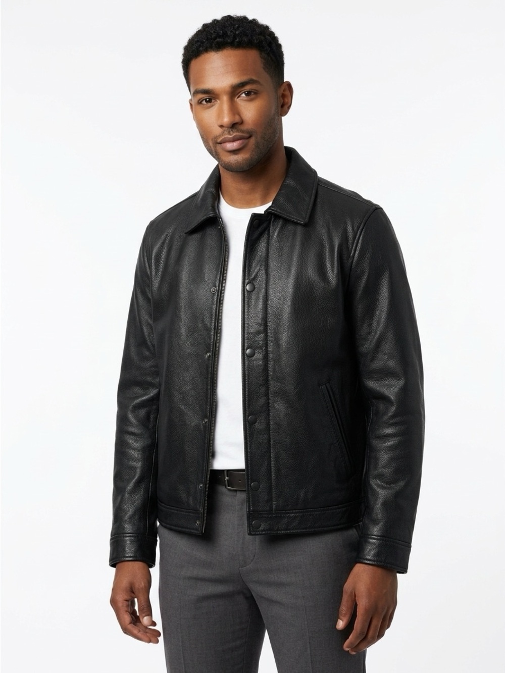 J.Crew Coach Jacket Snap Front Crackled Leather Black Medium